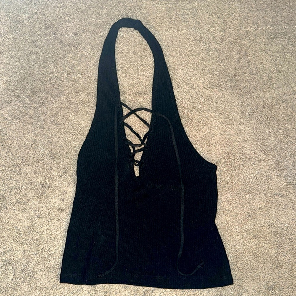 Project Social T Urban Outfitters Black Cropped Halter Tanktop